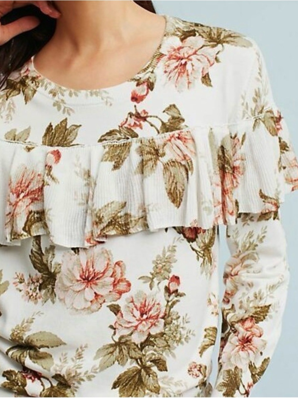 Anthropologie Harlyn Floral Ruffle Sweater